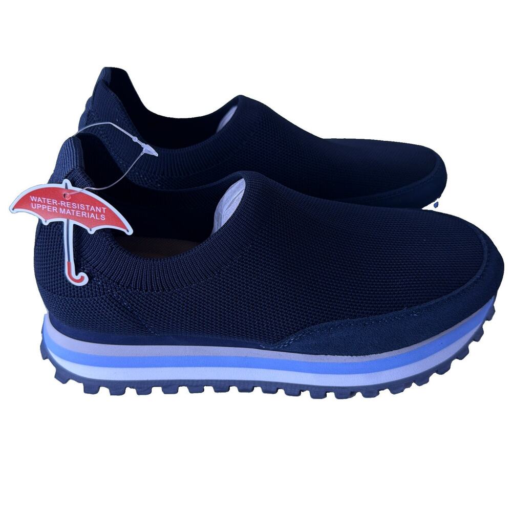 Blondo Lakeyn Womens 6.5M Navy Knit Waterproof Slip On Platform Sneakers NIB